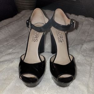 Kors Michael Kors Black Patent Leather Ankle Strap Heels Size 7